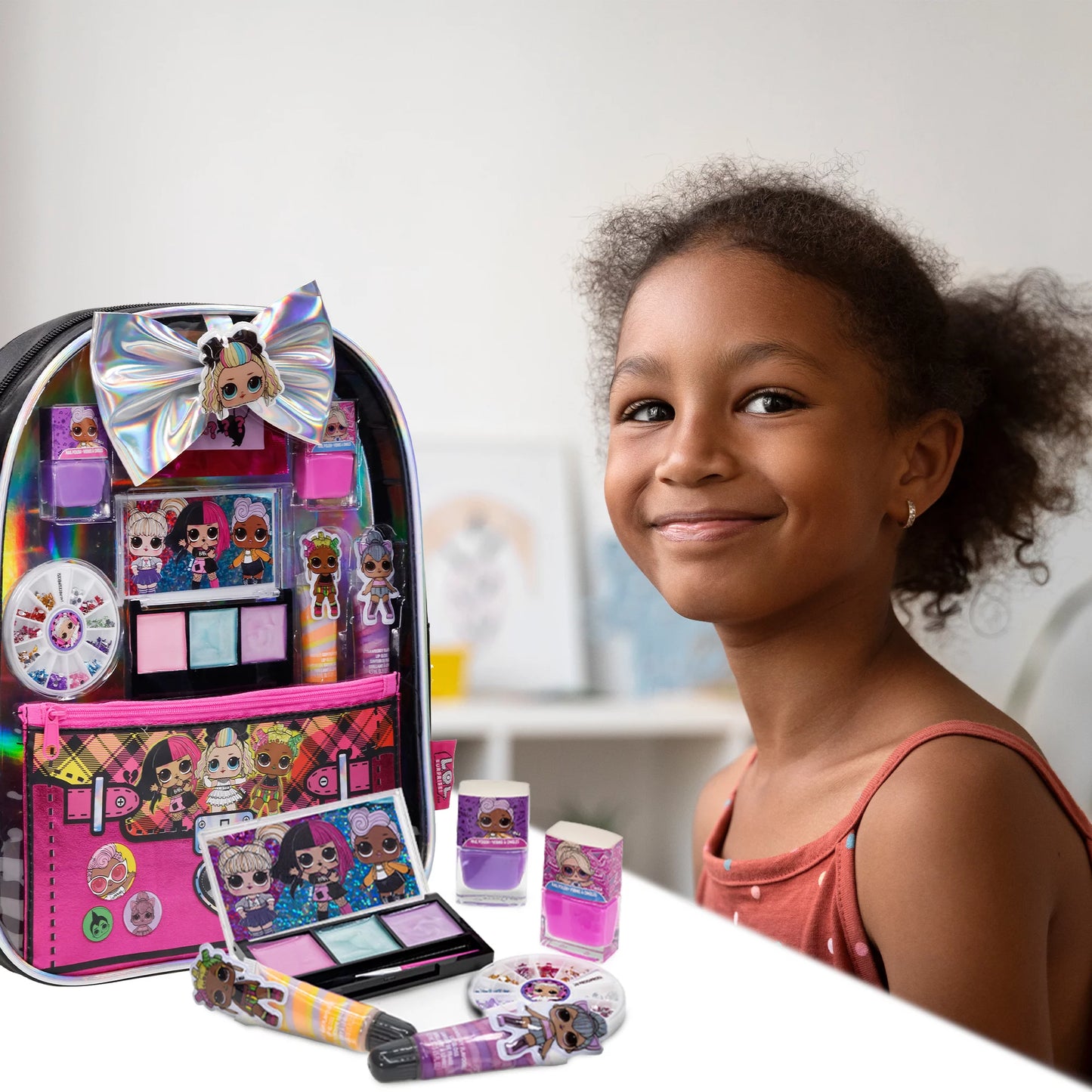 L.O.L Surprise!  Backpack Beauty Cosmetic Make-Up Set, Pretend Play Toy and Gift for Girls Ages 5+, 11 CT