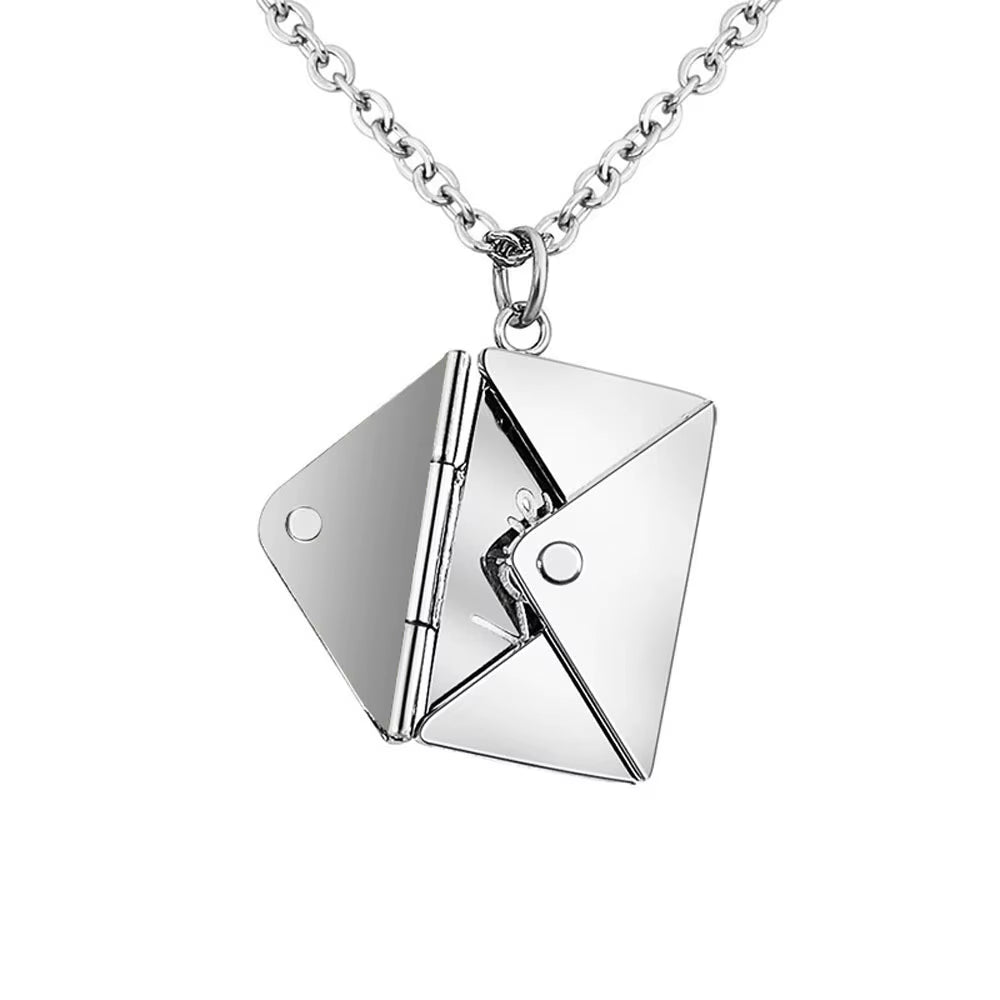 Stainless Steel Envelope Necklace Metal Envelope Pendant Necklaces Choker Mirror Polished Wholesale 5Pcs