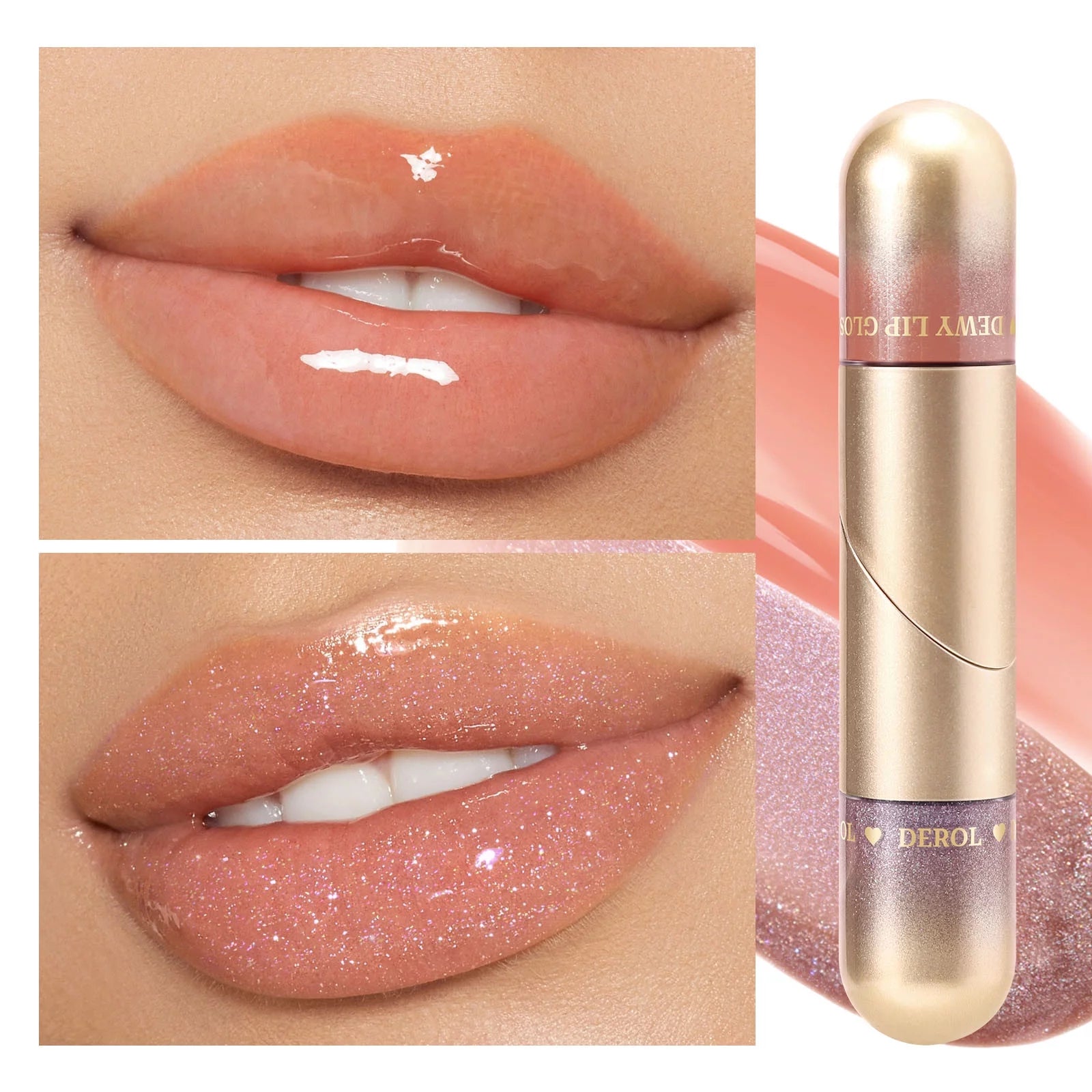 Lip Gloss Tinted, Double Tube Lip Gloss, Pink Plumping Magic Mood Lipstick Lip Glaze, High-Shine Clear Lip Stain Lip Balm Lip Care, Longlasting Moisturizing Lip Glow Oil