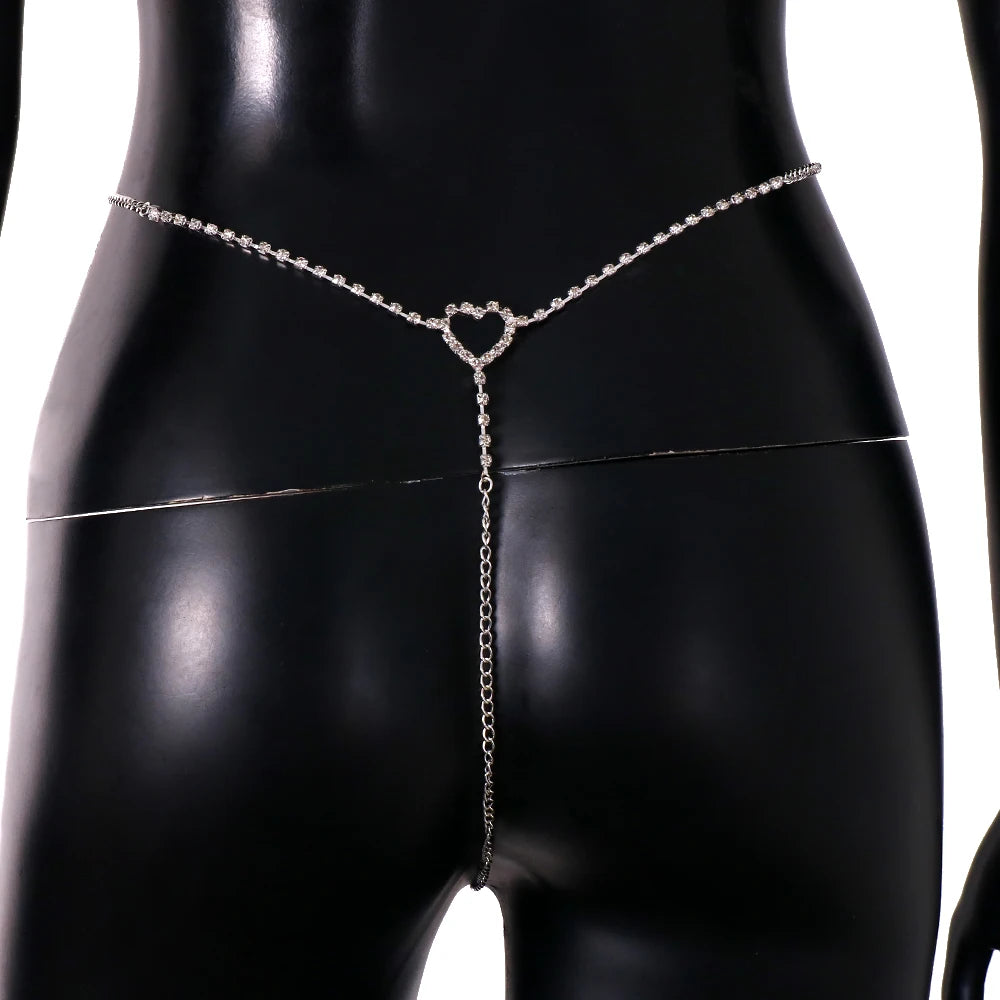 Stonefans Rhinestone Love Heart Simple Waist Chain Belt Women Jewelry Fashion Rave Thong G String Lingerie Shapewear Swimsuit