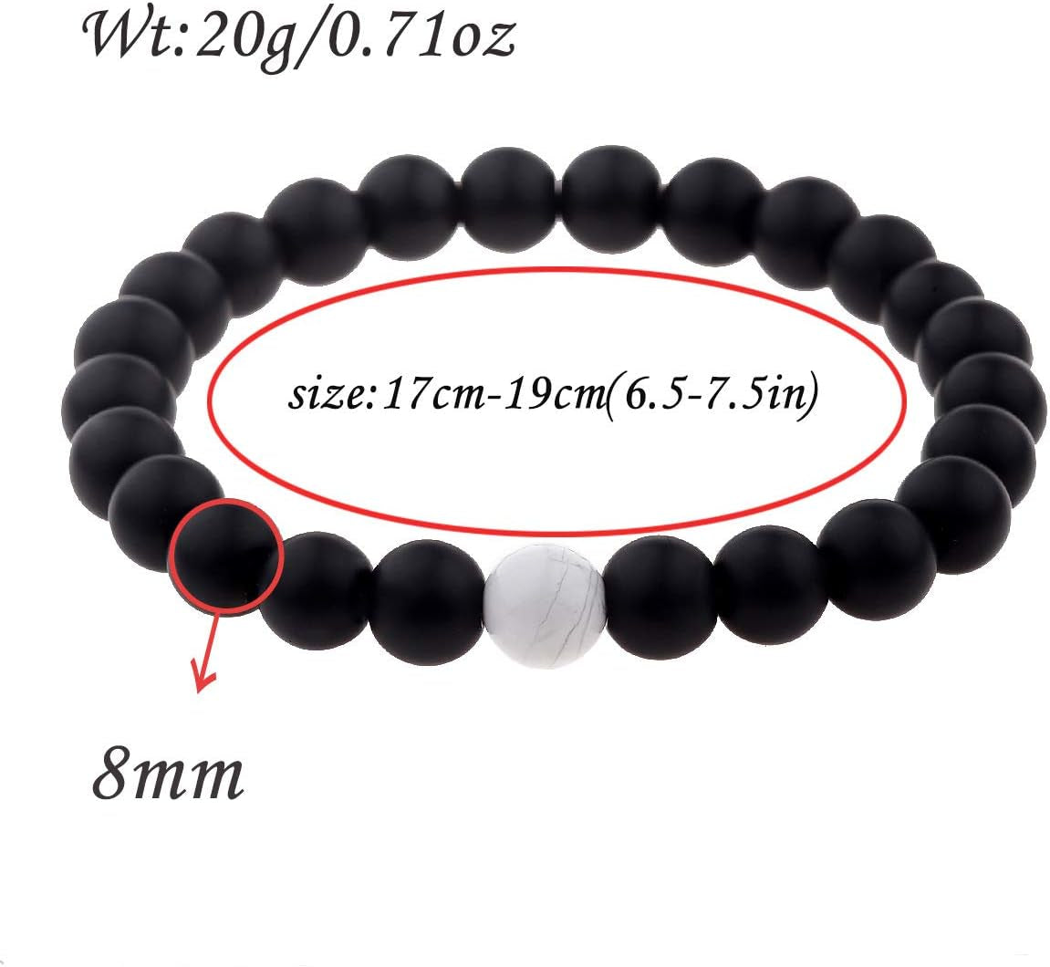 Long Distance Bracelets for Lovers Couples Matching Gift Matte Agate 8Mm Bead Stone (Elastic Red)