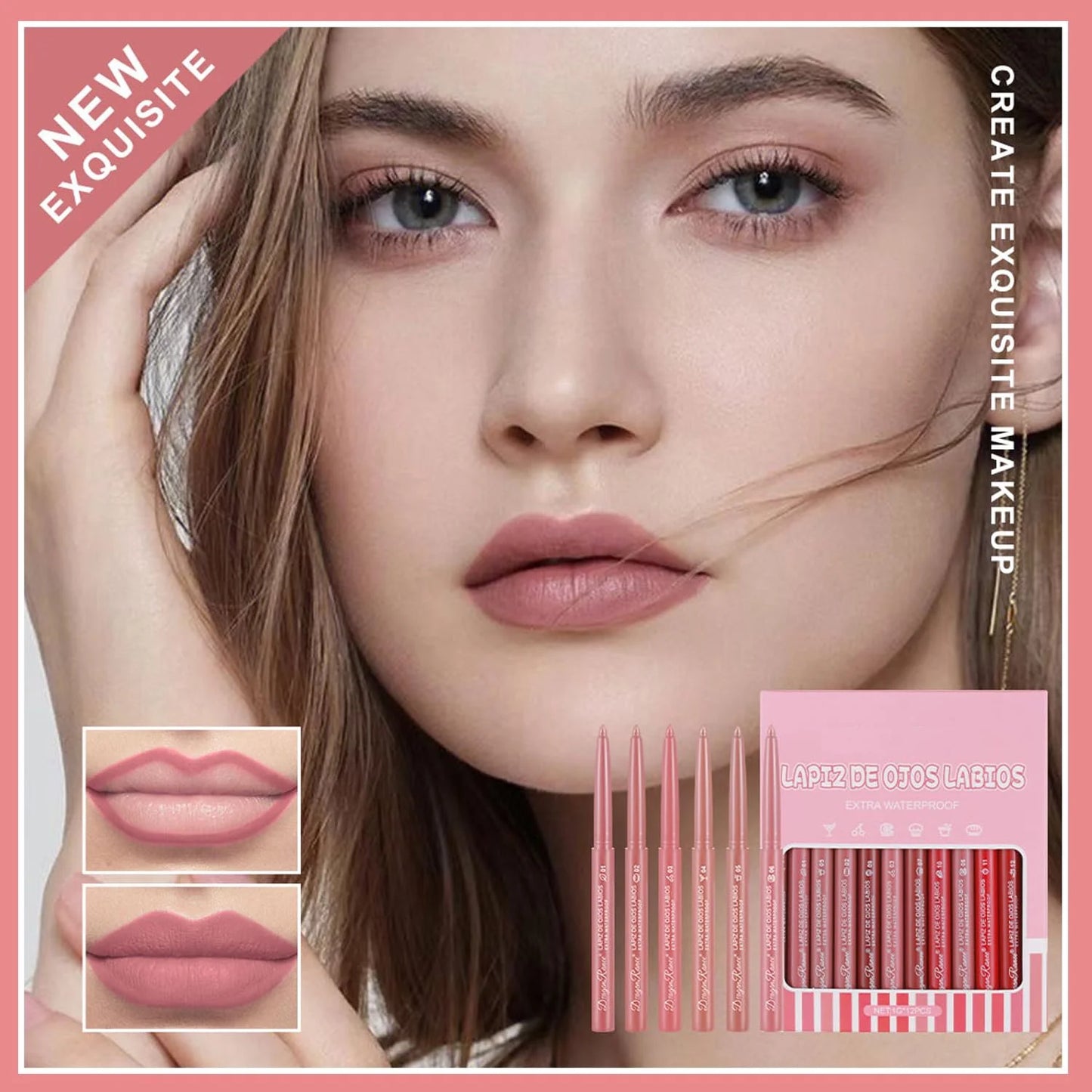 12 Colors Matte Retractable Lip Liner Pencil Set,High Pigment Velvet Nude Collection Makeup Waterproof Long Wear Lip Gloss,Slim Smooth Long Lasting Lip Liner for Women Beauty Makeup