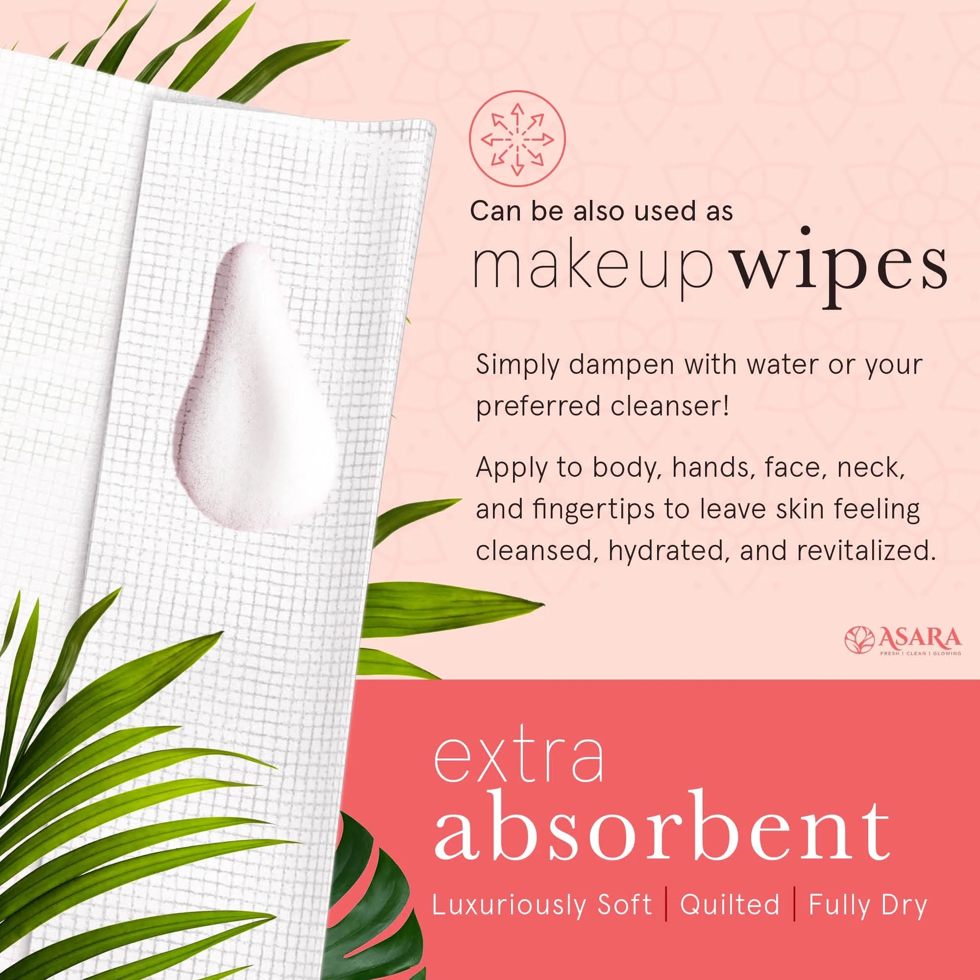 Asara Disposable Face Towel XL Facial Wipes - Organic Vegan Biodegradable Face Towels - Just Add Water for Makeup Remover Wipes - Sensitive Skin Face Wipes - Clean Daily Facial Towelettes (50 Count)