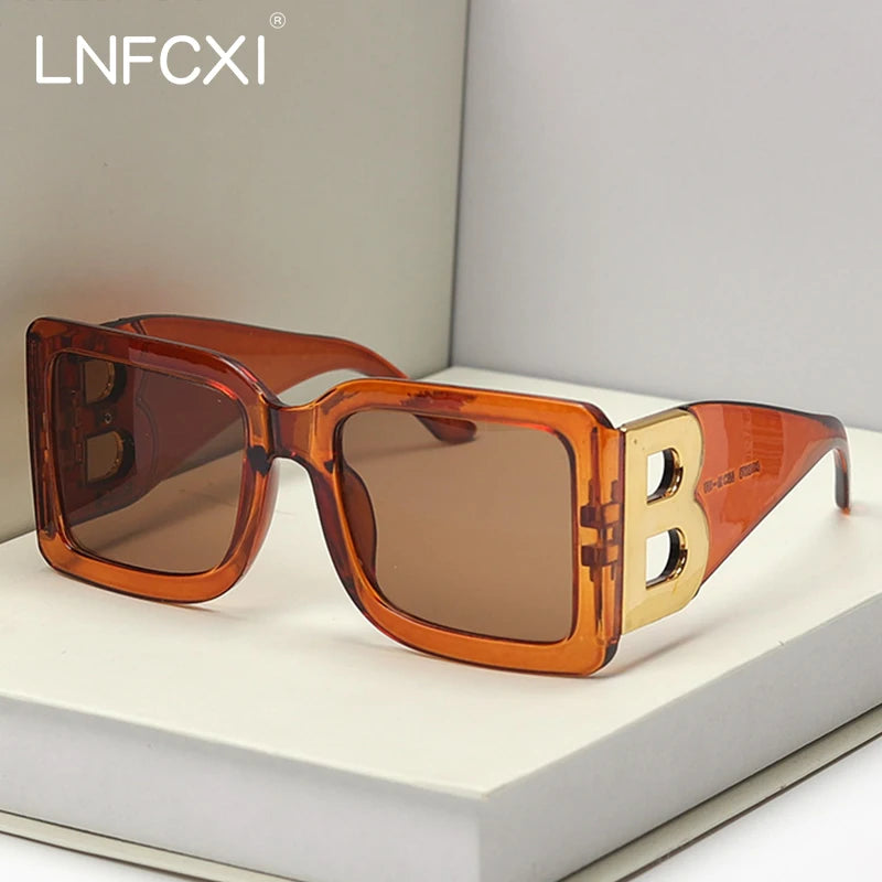 New Fashion Oversized the Letter B Square Luxury Trend Sunglasses Women Men Retro Rectangle Sunglasses Gafas De Sol