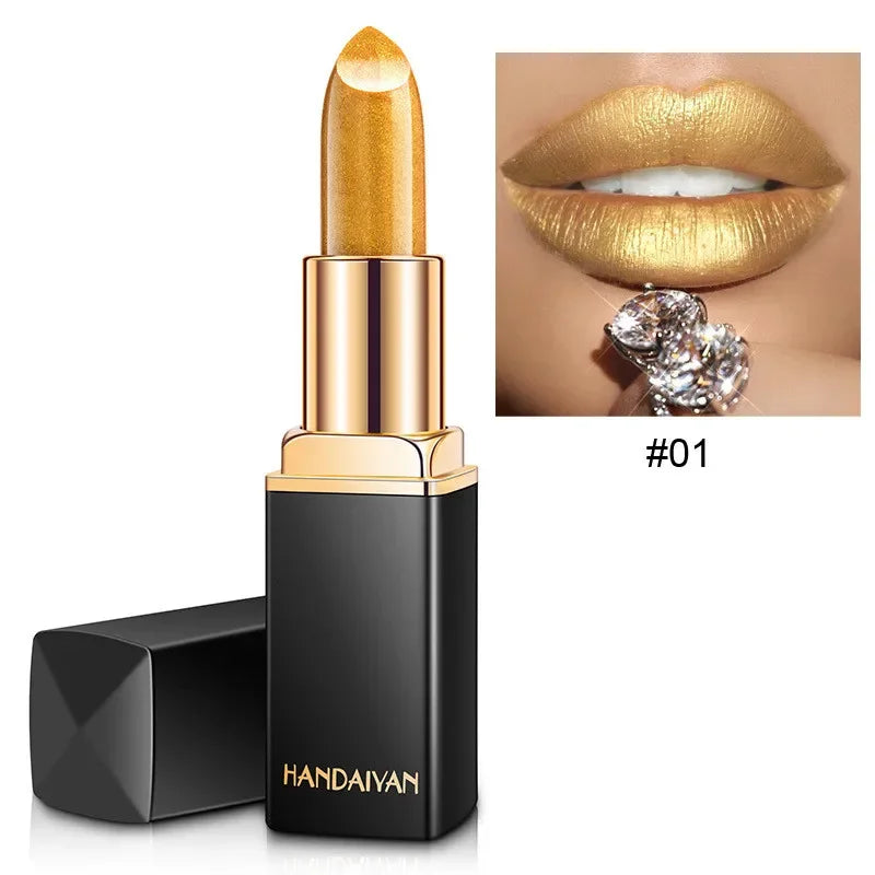 Handaiyan Waterproof Nude Glitter Lipstick Makeup Long Lasting Velve Red Sexy Shimmer Lip Stick Shiny Lipstick Makeup Cosmetics