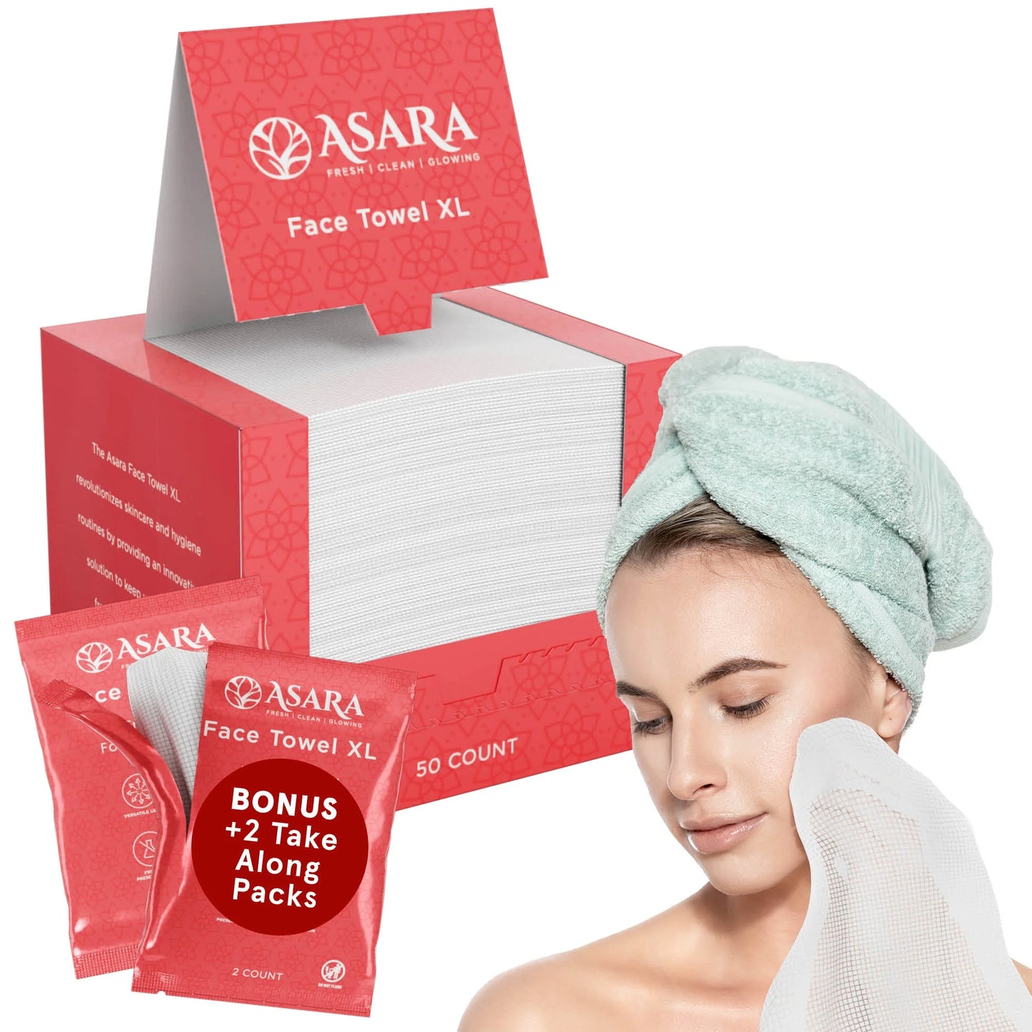 Asara Disposable Face Towel XL Facial Wipes - Organic Vegan Biodegradable Face Towels - Just Add Water for Makeup Remover Wipes - Sensitive Skin Face Wipes - Clean Daily Facial Towelettes (50 Count)