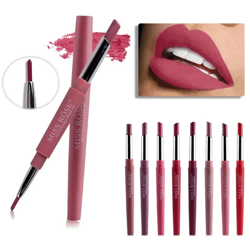 8 Color Double-End Lip Makeup Lipstick Pencil Waterproof Long Lasting Tint Sexy Red Lip Stick Beauty Matte Liner Pen Lipstick