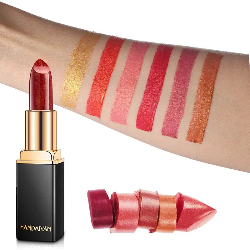 Handaiyan Waterproof Nude Glitter Lipstick Makeup Long Lasting Velve Red Sexy Shimmer Lip Stick Shiny Lipstick Makeup Cosmetics