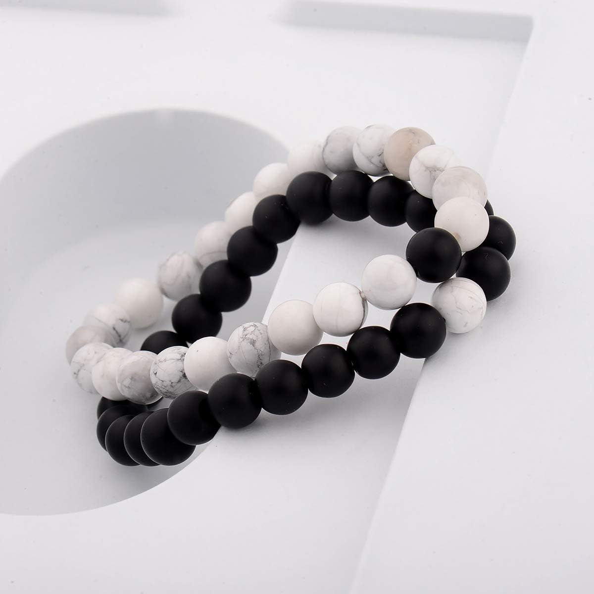 Long Distance Bracelets for Lovers Couples Matching Gift Matte Agate 8Mm Bead Stone (Elastic Red)