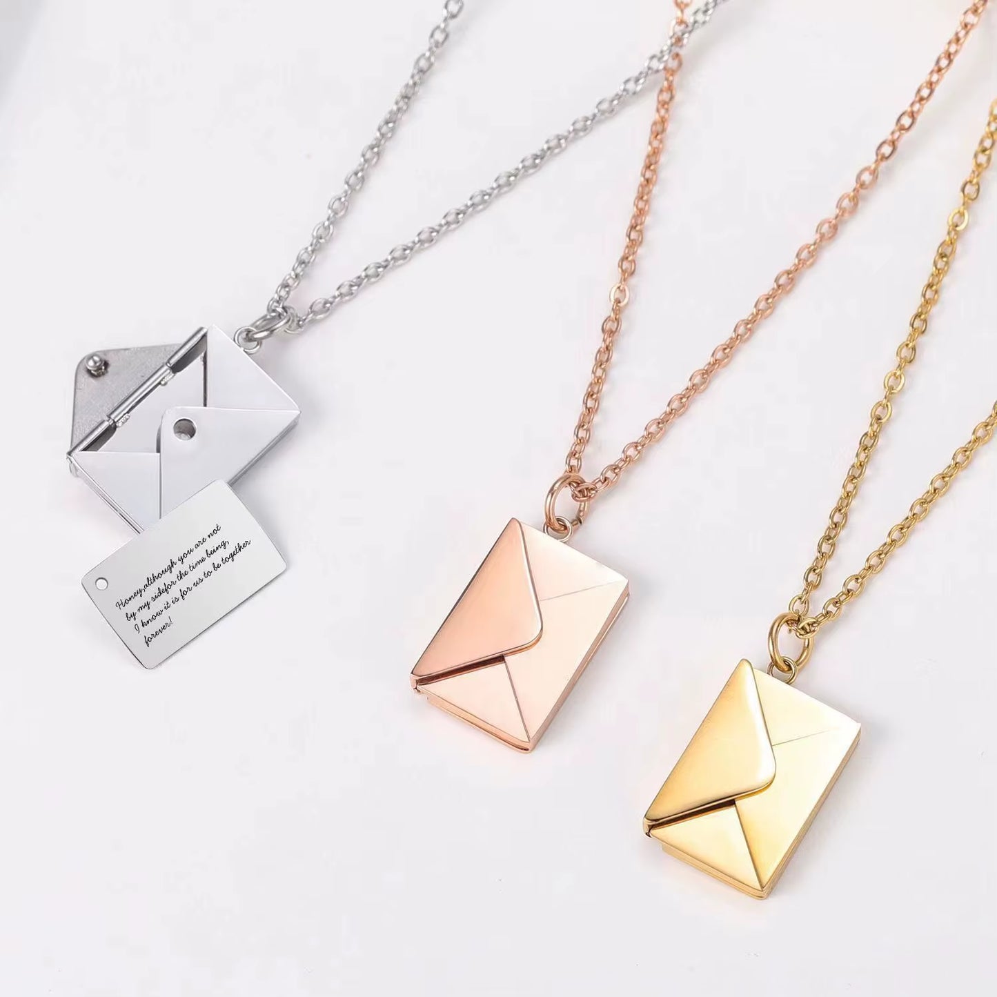 Stainless Steel Envelope Necklace Metal Envelope Pendant Necklaces Choker Mirror Polished Wholesale 5Pcs