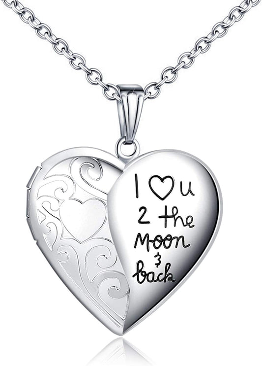 Locket Necklace That Holds Pictures "I Love You to the Moon and Back" Photo Memory Lockets Necklaces