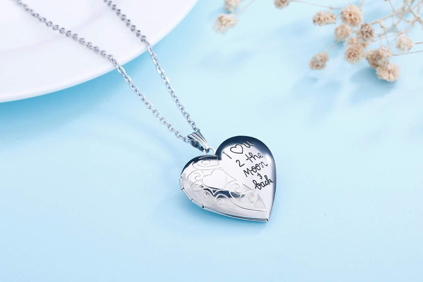 Locket Necklace That Holds Pictures "I Love You to the Moon and Back" Photo Memory Lockets Necklaces