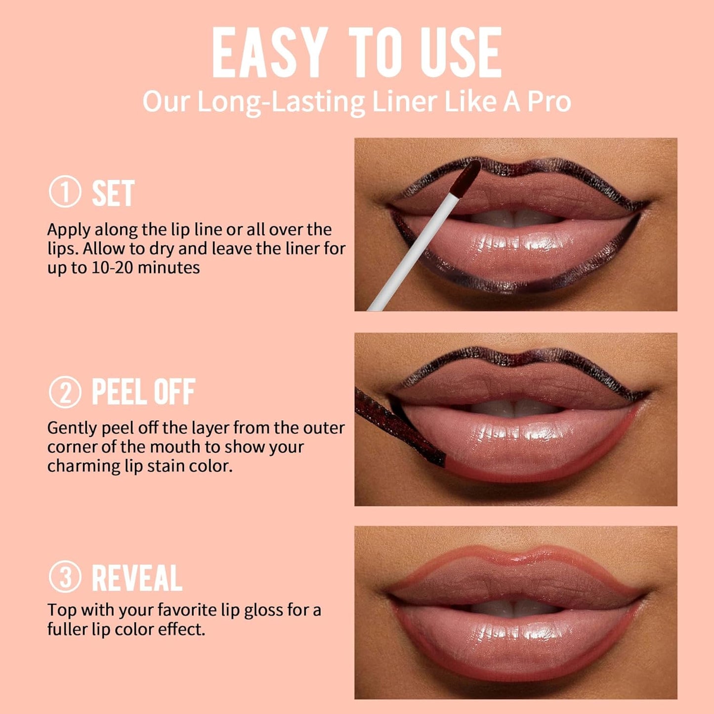 Lip Stain - Lip Liner Stain, Peel off Lip Stain, Natural Long Lasting Lip Stain Peel Off, Waterproof, Transfer-Proof, Highly Pigmented, Stay on All Day, Instant Lip Color, Mauve