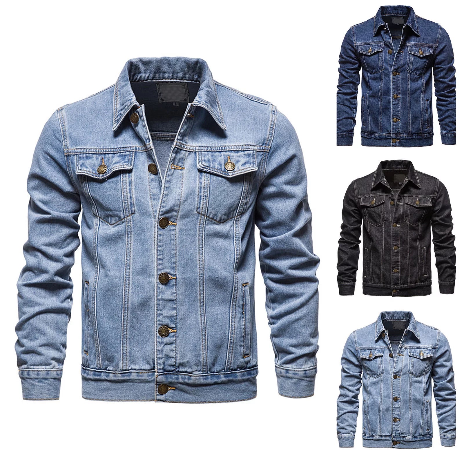 Men Oversized Denim Jacket plus Size Lightweight Button down Lapel Jean Coat Big and Tall Outwear Jackets