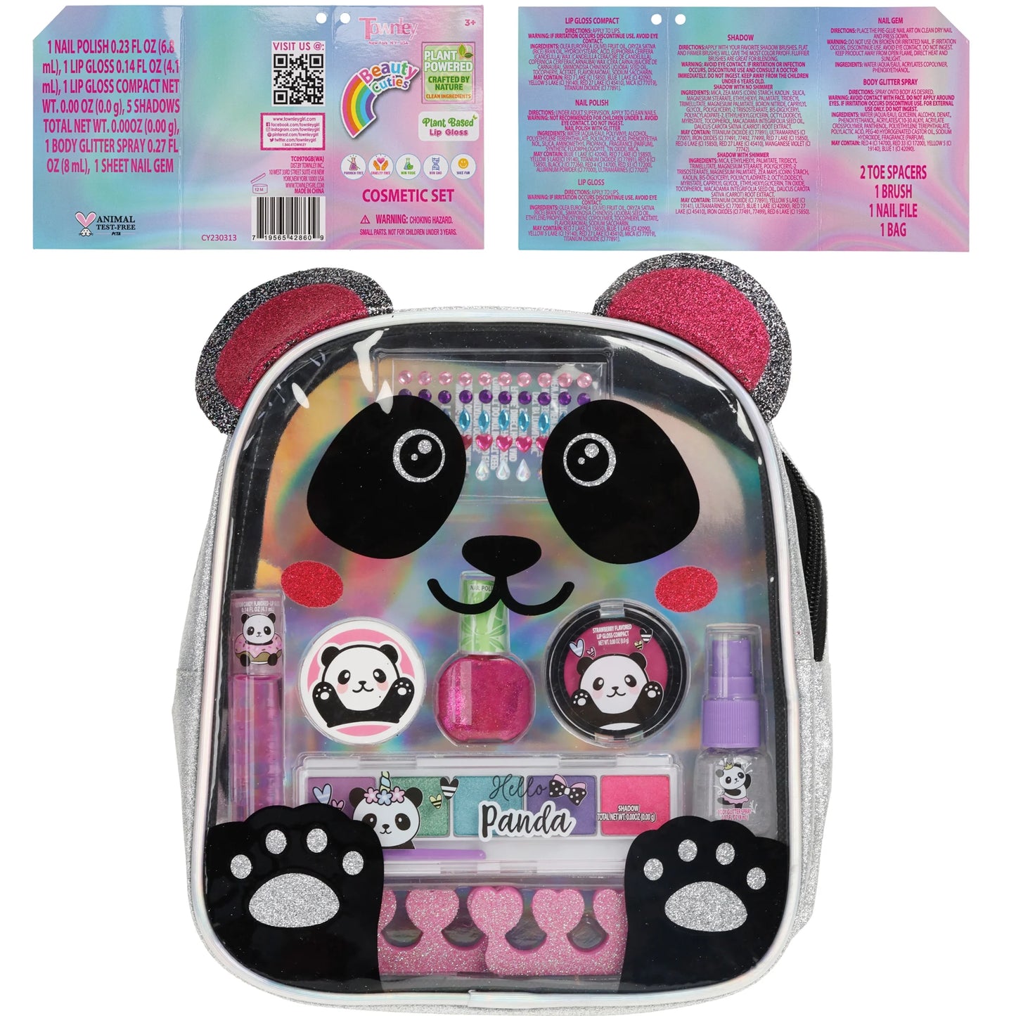 Townley Girl Panda Makeup Set, 7 Pieces, Gray, for Child Ages 3+