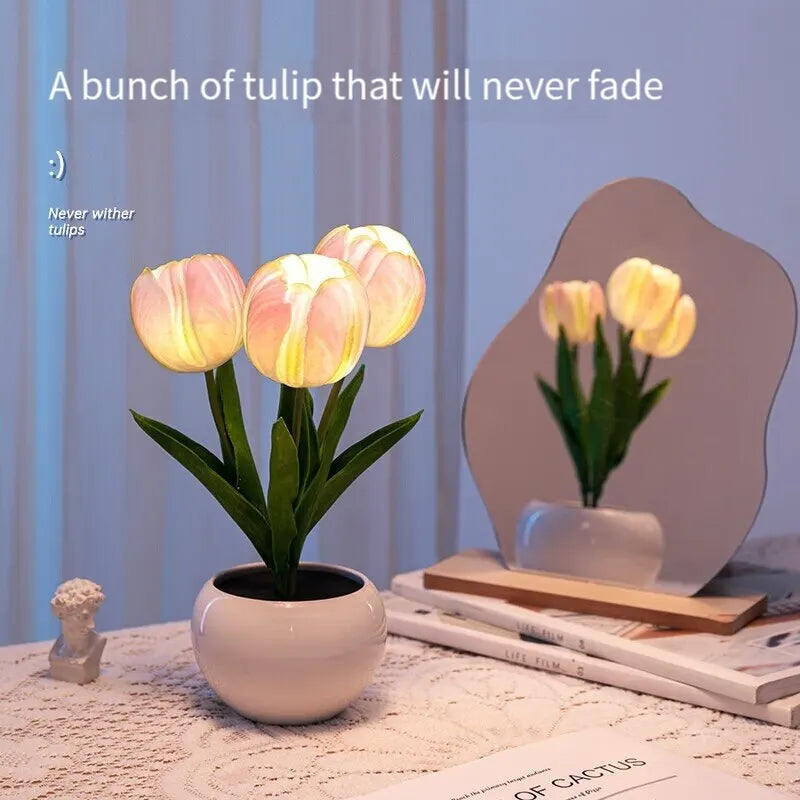 Tulip Night Light Home Decorative Flower LED Lamp Battery Power Dormitory Decor Lamp for Bedroom Bedside Tulip Sleep Light