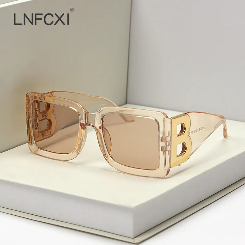 New Fashion Oversized the Letter B Square Luxury Trend Sunglasses Women Men Retro Rectangle Sunglasses Gafas De Sol