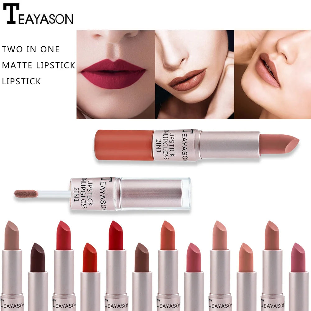 1PC Punk Lipstick Sexy Lip Gloss 2 In 1 Lip Tint Waterproof Long -Lasting Moisture Red Lip Matte Lipstick Make-Up For Women