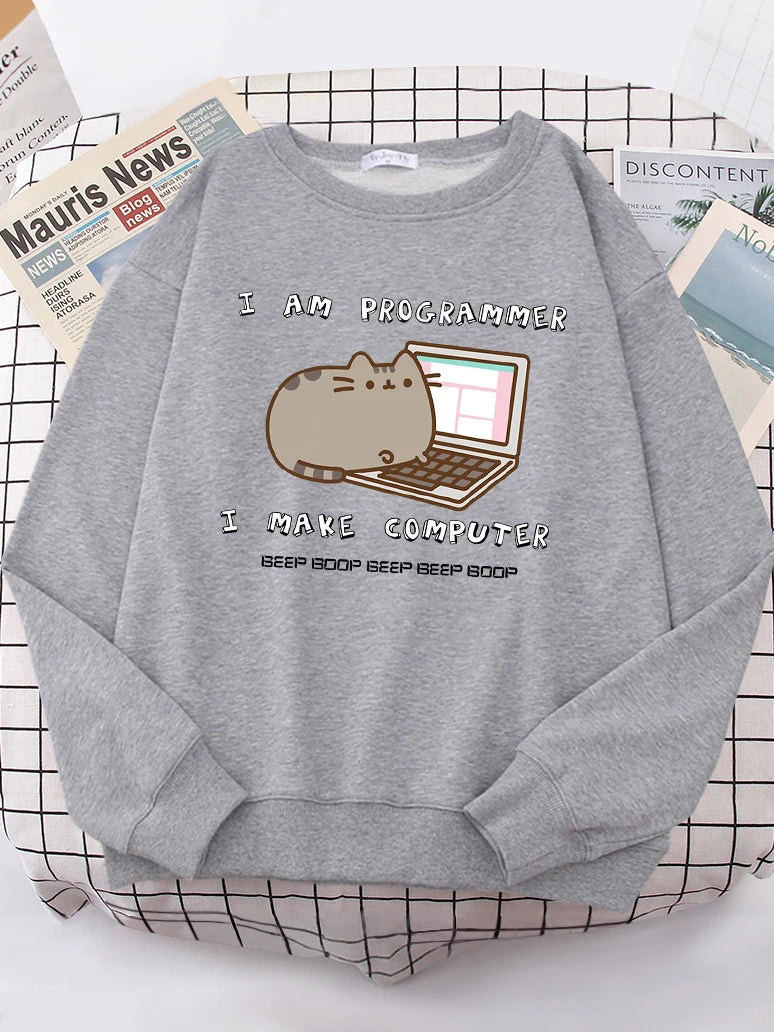 I Am Programmer I Make Computer Funny Cat Women Hoody Korean Fashion Sweatshirt Street Casual Clothes Hipster Loose Sportswear