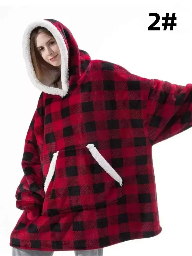 Winter Hoodies Sweatshirt Women Men Pullover Fleece Giant TV Oversized Long Flannel Blanket with Sleeves