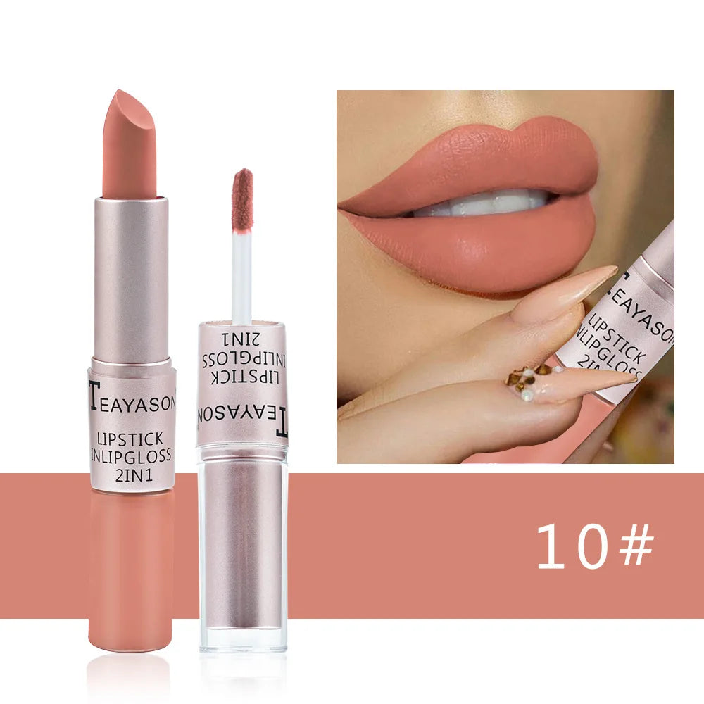 1PC Punk Lipstick Sexy Lip Gloss 2 In 1 Lip Tint Waterproof Long -Lasting Moisture Red Lip Matte Lipstick Make-Up For Women