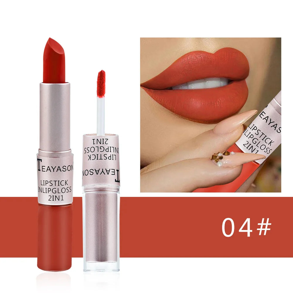 1PC Punk Lipstick Sexy Lip Gloss 2 In 1 Lip Tint Waterproof Long -Lasting Moisture Red Lip Matte Lipstick Make-Up For Women