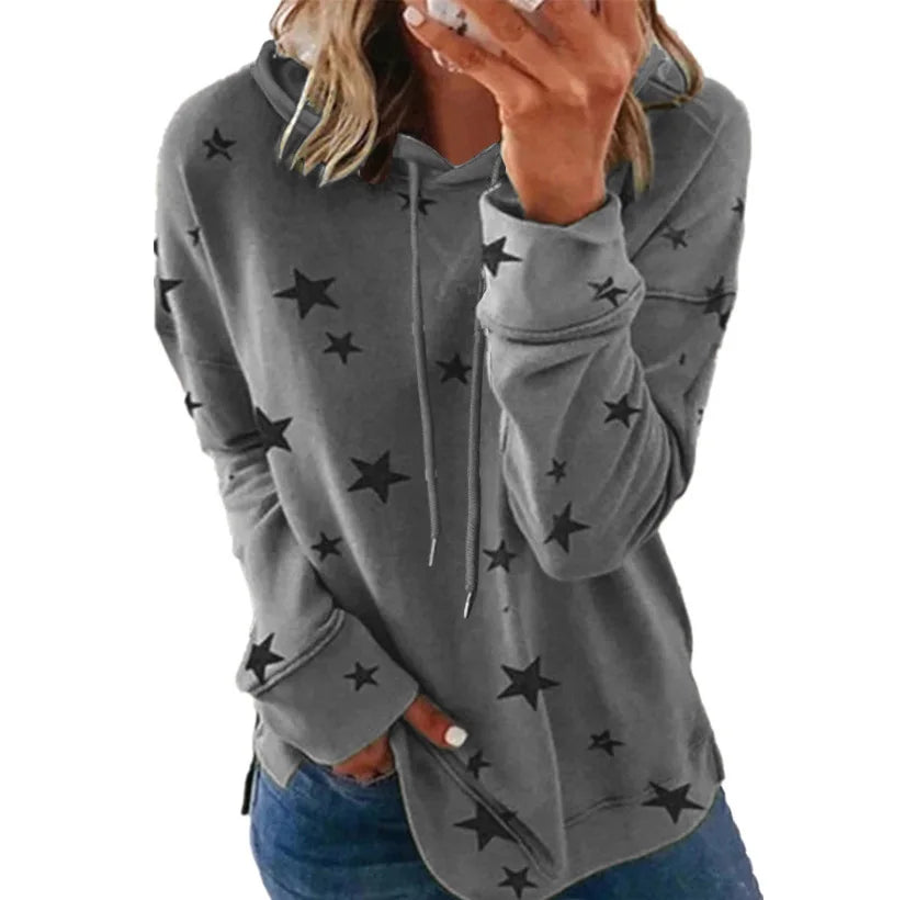 Ladies Star printed large size loose hoodie ladies fall winter