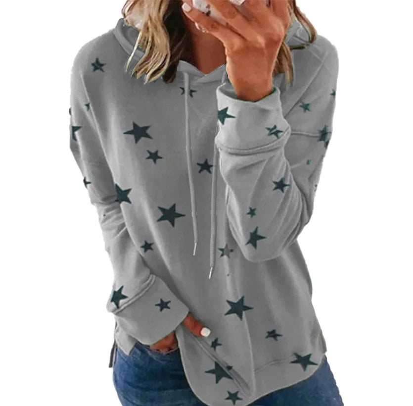 Ladies Star printed large size loose hoodie ladies fall winter