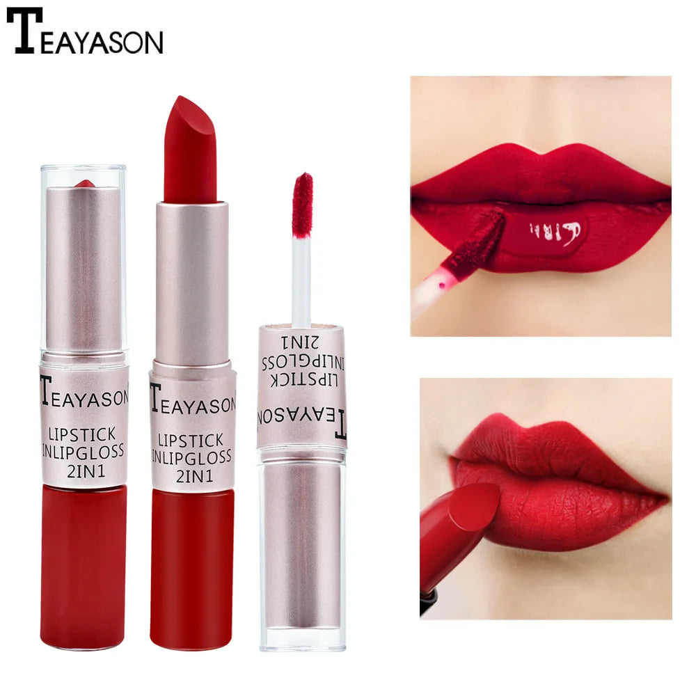 1PC Punk Lipstick Sexy Lip Gloss 2 In 1 Lip Tint Waterproof Long -Lasting Moisture Red Lip Matte Lipstick Make-Up For Women