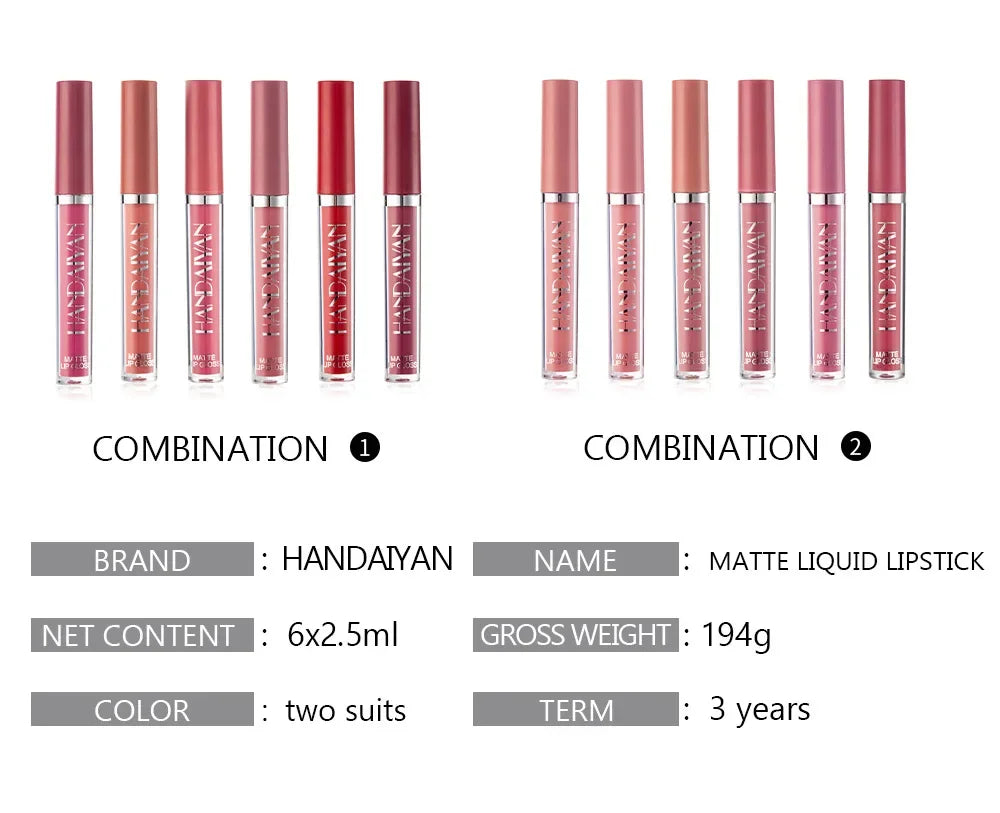 6 Pack Liquid Lipstick Set Make-up Waterproof Long lasting Cosmetics Matte Lipstick Lip Gloss Kit