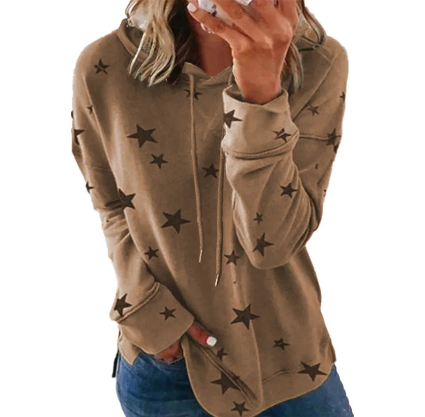 Ladies Star printed large size loose hoodie ladies fall winter