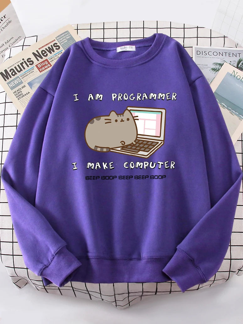 I Am Programmer I Make Computer Funny Cat Women Hoody Korean Fashion Sweatshirt Street Casual Clothes Hipster Loose Sportswear