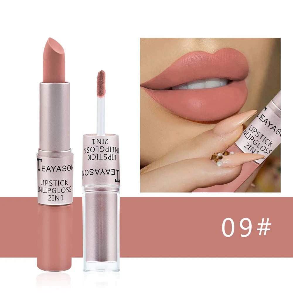 1PC Punk Lipstick Sexy Lip Gloss 2 In 1 Lip Tint Waterproof Long -Lasting Moisture Red Lip Matte Lipstick Make-Up For Women