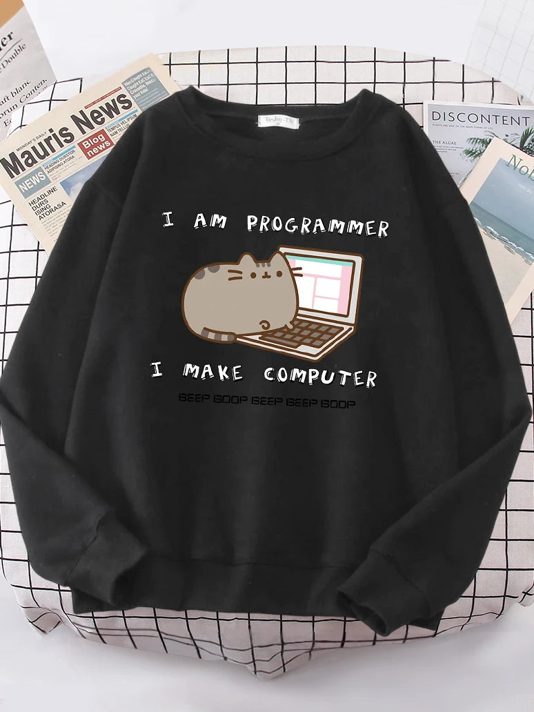 I Am Programmer I Make Computer Funny Cat Women Hoody Korean Fashion Sweatshirt Street Casual Clothes Hipster Loose Sportswear