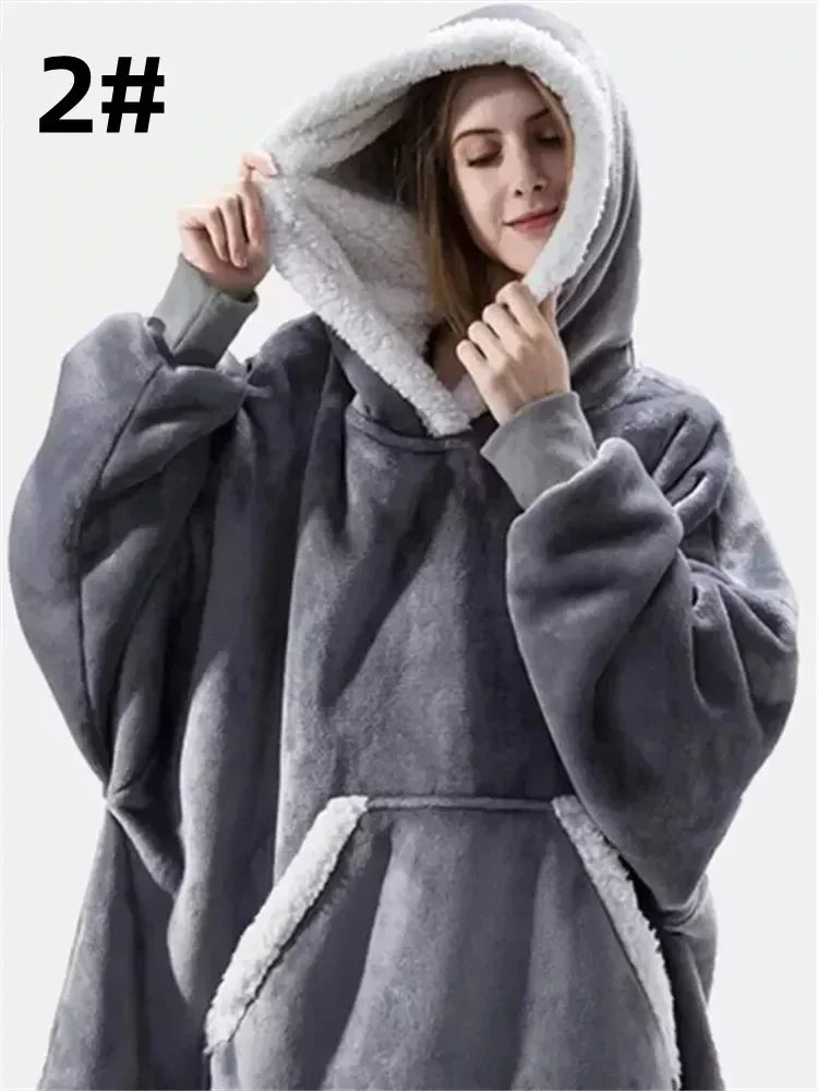 Winter Hoodies Sweatshirt Women Men Pullover Fleece Giant TV Oversized Long Flannel Blanket with Sleeves