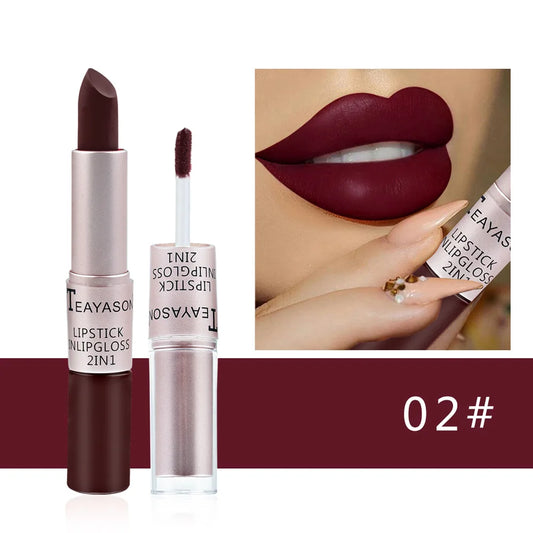 1PC Punk Lipstick Sexy Lip Gloss 2 In 1 Lip Tint Waterproof Long -Lasting Moisture Red Lip Matte Lipstick Make-Up For Women