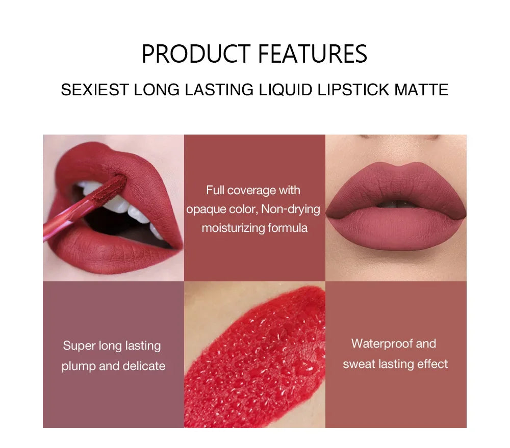 6 Pack Liquid Lipstick Set Make-up Waterproof Long lasting Cosmetics Matte Lipstick Lip Gloss Kit