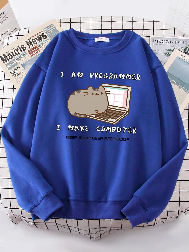 I Am Programmer I Make Computer Funny Cat Women Hoody Korean Fashion Sweatshirt Street Casual Clothes Hipster Loose Sportswear