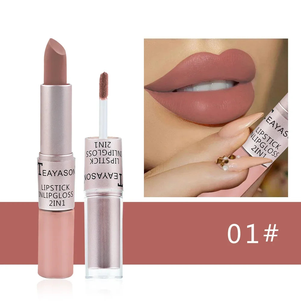 1PC Punk Lipstick Sexy Lip Gloss 2 In 1 Lip Tint Waterproof Long -Lasting Moisture Red Lip Matte Lipstick Make-Up For Women