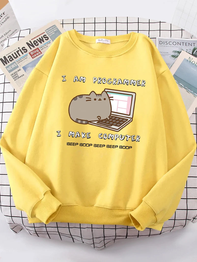 I Am Programmer I Make Computer Funny Cat Women Hoody Korean Fashion Sweatshirt Street Casual Clothes Hipster Loose Sportswear