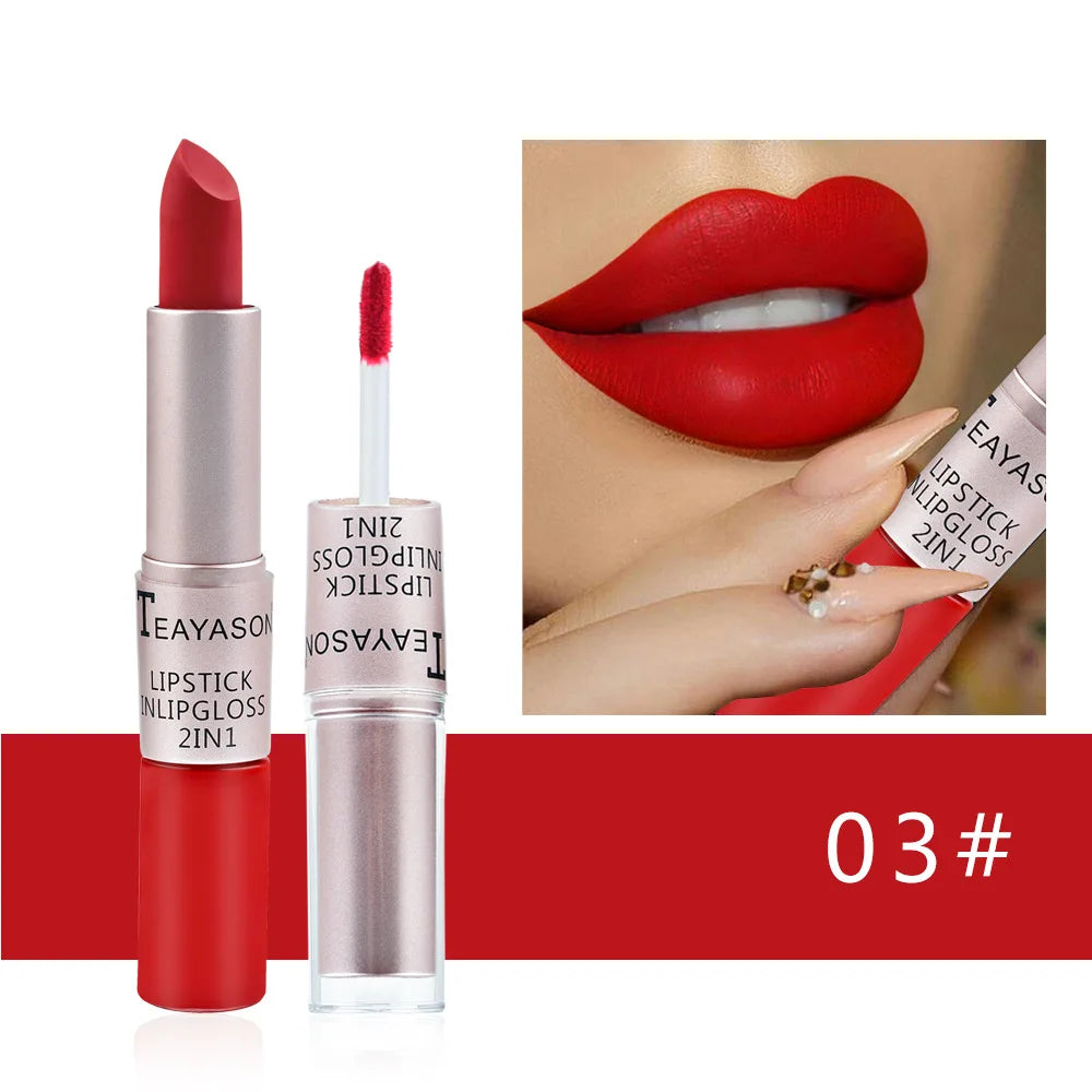 1PC Punk Lipstick Sexy Lip Gloss 2 In 1 Lip Tint Waterproof Long -Lasting Moisture Red Lip Matte Lipstick Make-Up For Women