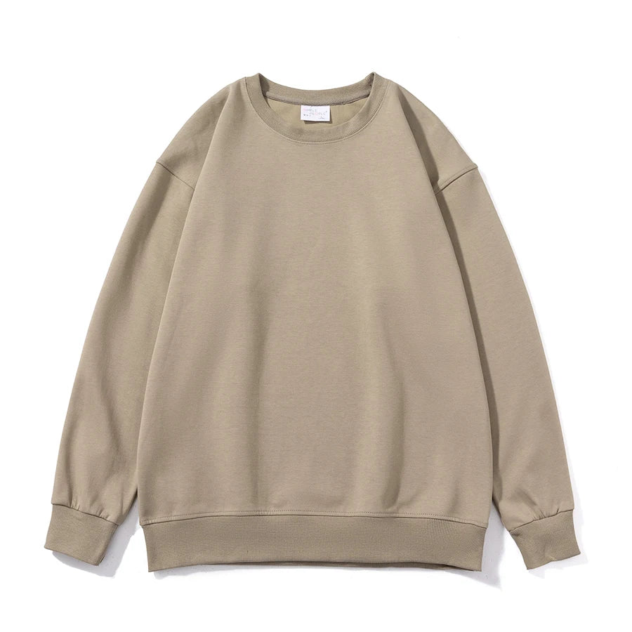 WAVLATII 2023 New Women Simple Style Khaki Sweatshirt Female Fashion Streetwear Soild O-neck Hoodie Casual White Tops for Autumn