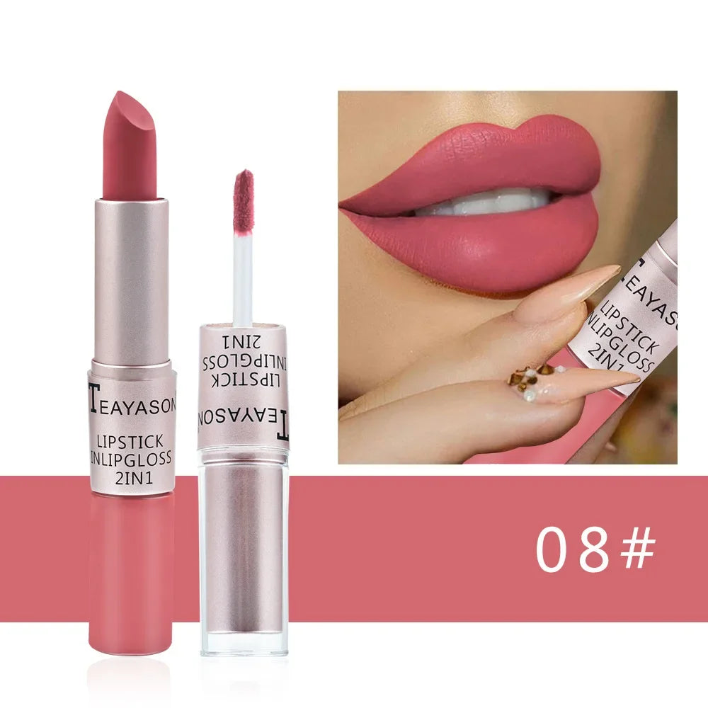 1PC Punk Lipstick Sexy Lip Gloss 2 In 1 Lip Tint Waterproof Long -Lasting Moisture Red Lip Matte Lipstick Make-Up For Women