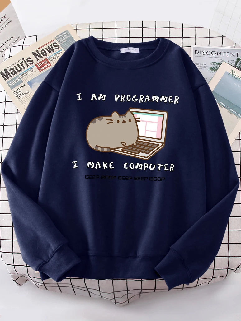 I Am Programmer I Make Computer Funny Cat Women Hoody Korean Fashion Sweatshirt Street Casual Clothes Hipster Loose Sportswear