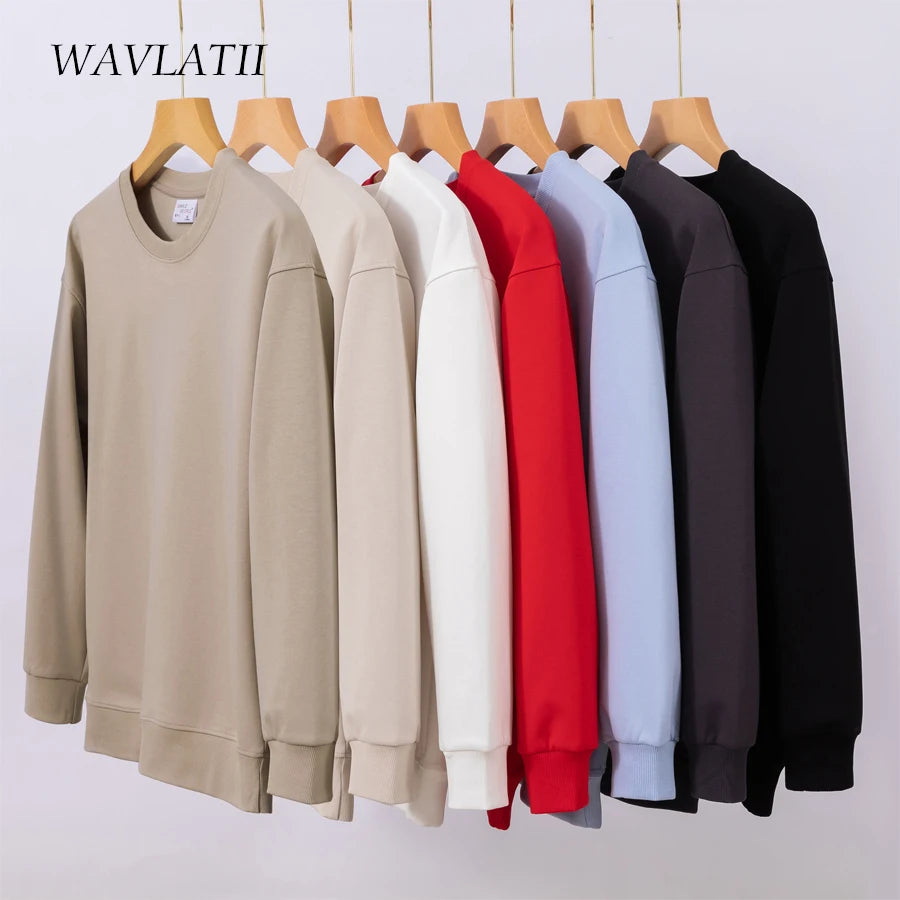 WAVLATII 2023 New Women Simple Style Khaki Sweatshirt Female Fashion Streetwear Soild O-neck Hoodie Casual White Tops for Autumn