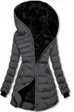 Women's Hooded Long Sleeve Cotton-padded Fleece-lined Winter Jacket Medium-length Zip-up Coat Warm Stylish