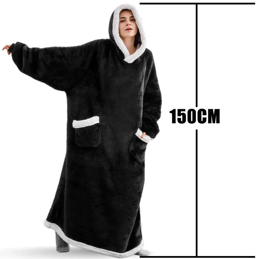 Winter Hoodies Sweatshirt Women Men Pullover Fleece Giant TV Oversized Long Flannel Blanket with Sleeves