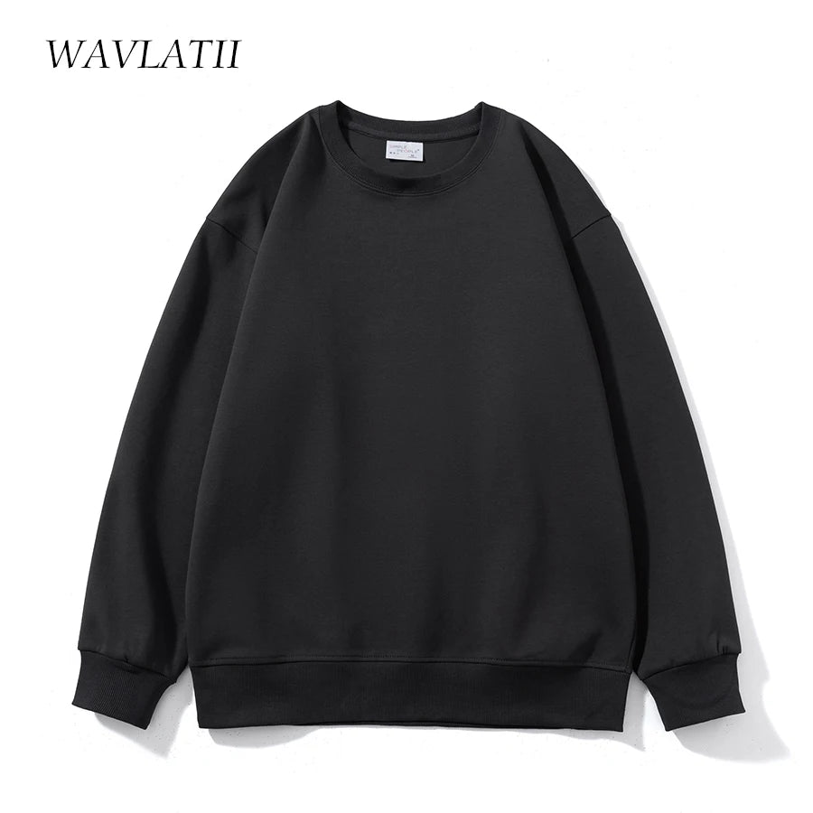 WAVLATII 2023 New Women Simple Style Khaki Sweatshirt Female Fashion Streetwear Soild O-neck Hoodie Casual White Tops for Autumn