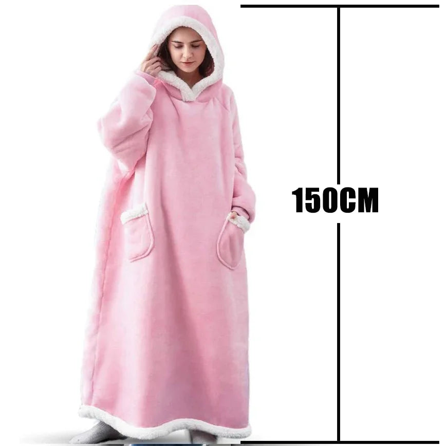 Winter Hoodies Sweatshirt Women Men Pullover Fleece Giant TV Oversized Long Flannel Blanket with Sleeves