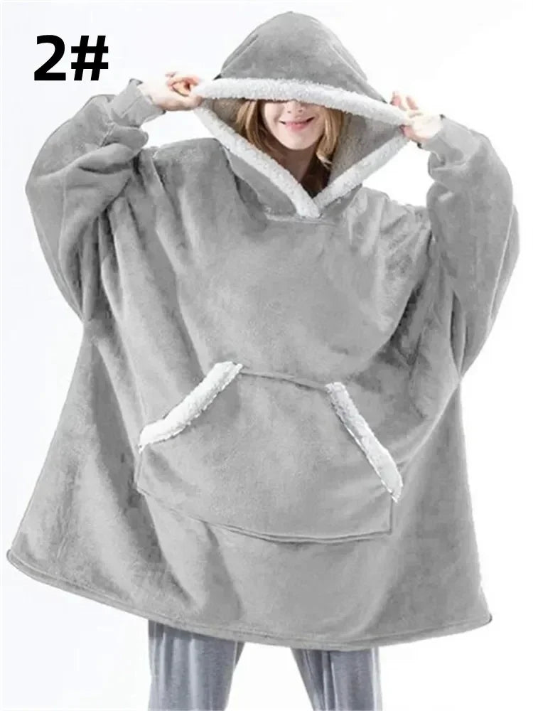 Winter Hoodies Sweatshirt Women Men Pullover Fleece Giant TV Oversized Long Flannel Blanket with Sleeves